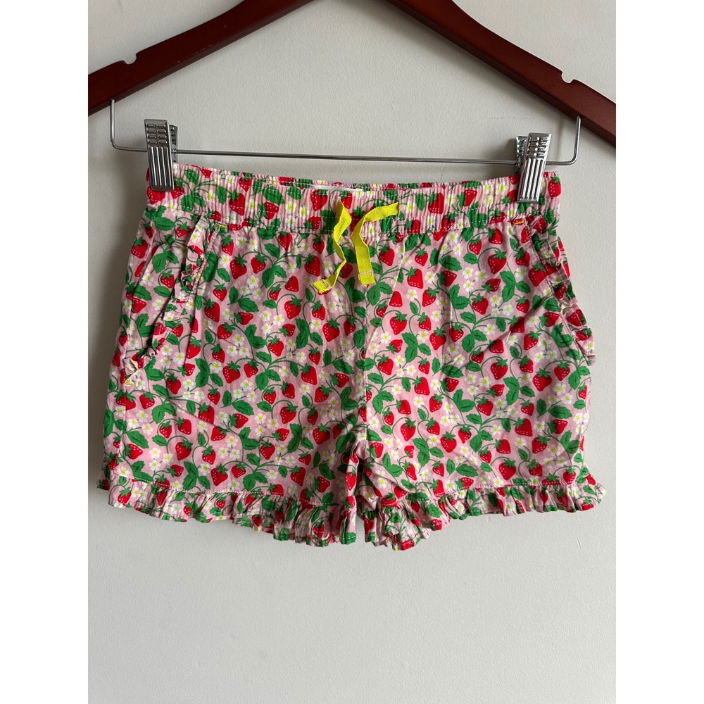 Mini Boden Girls Pink Strawberry Print Ruffle Hem Shorts Cotton Size 9Y 134cm